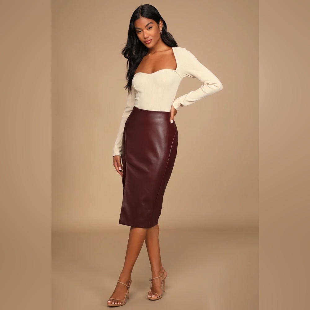 Lulu’s Wine Red Vegan Leather Pencil Skirt nwt